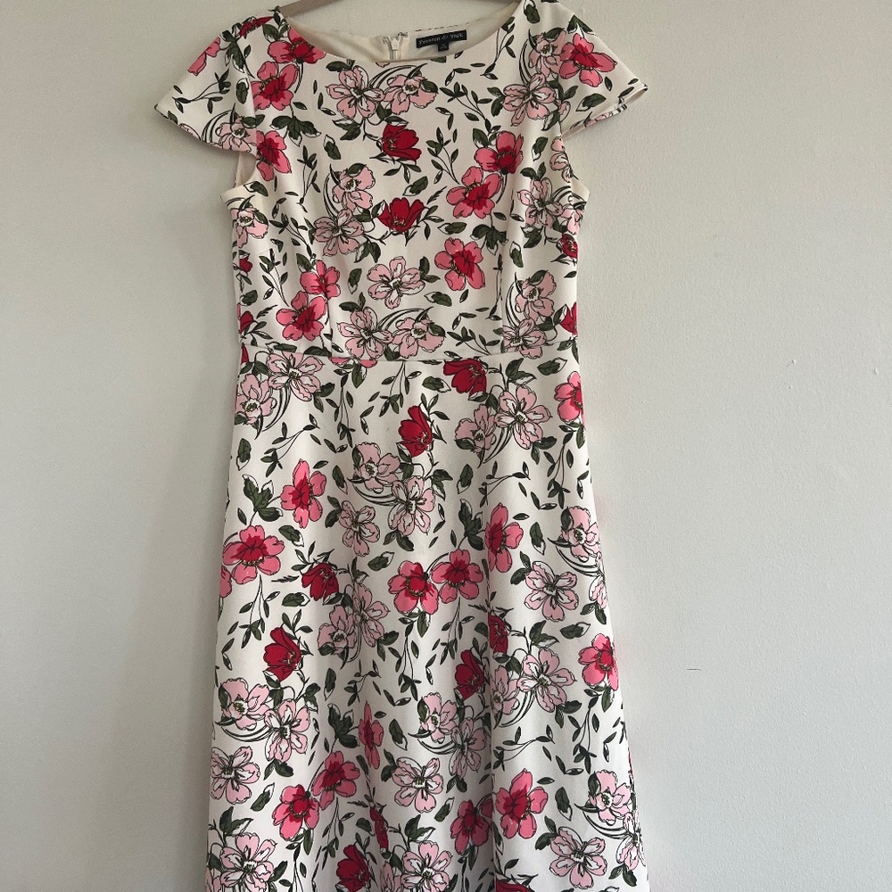 Preston & York White & Pink Floral A-Line Dress (Size 12)